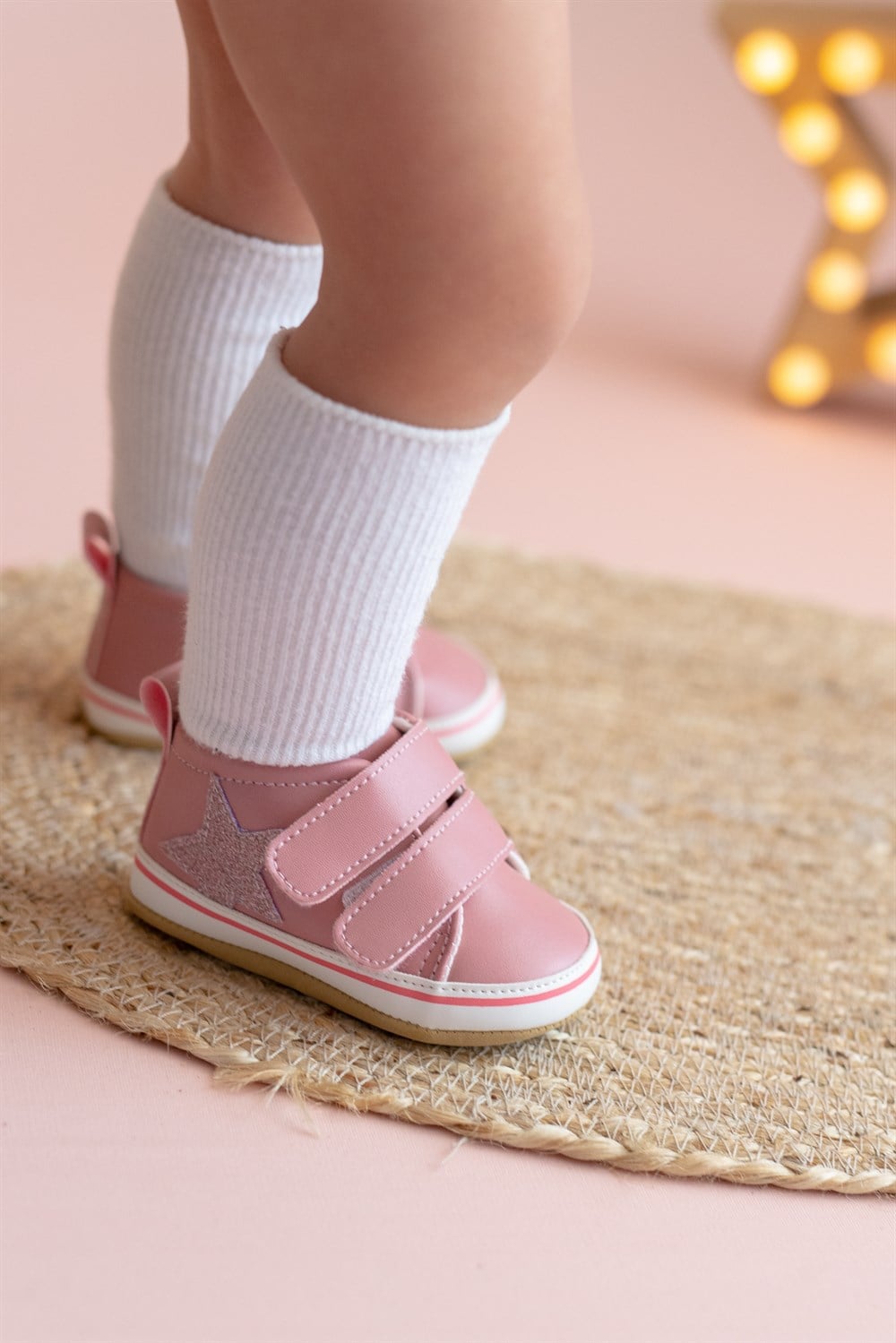 SİMLİ YILDIZLI PEMBE PATİK-Pembe/Pink-G-2356