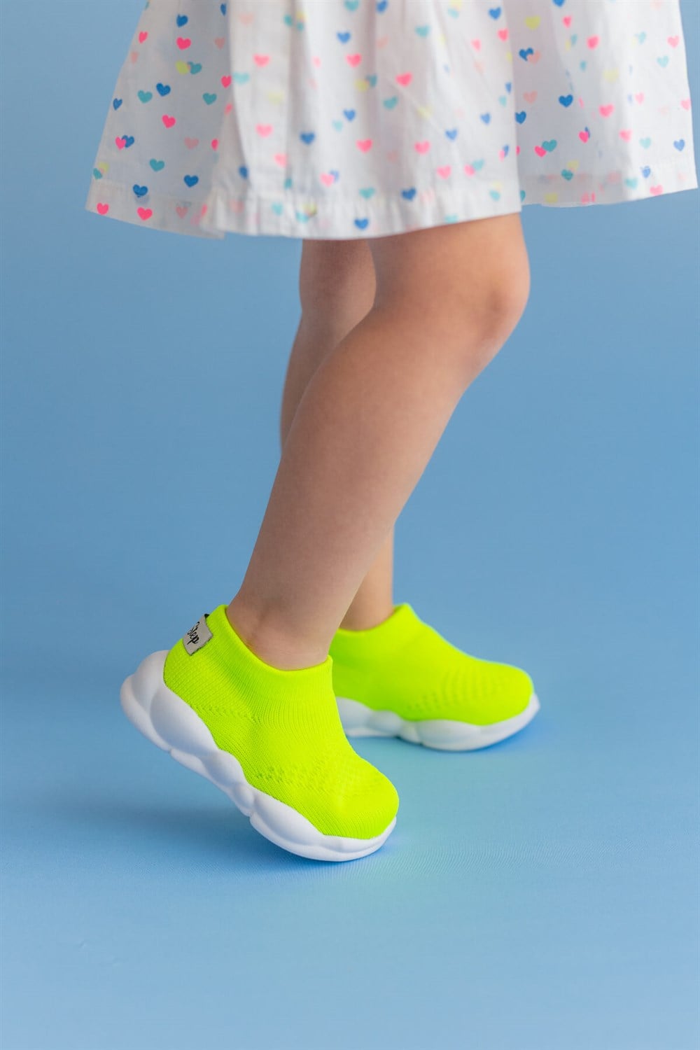 Ultra Hafif Memory Foam İç Taban Çocuk Triko Spor Ayakkabı Neon Yeşil-M-1002