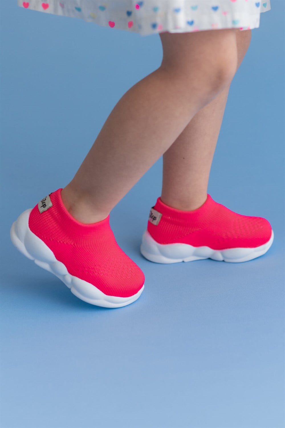 Ultra Hafif Memory Foam İç Taban Çocuk Triko Spor Ayakkabı Neon Pembe-M-1002