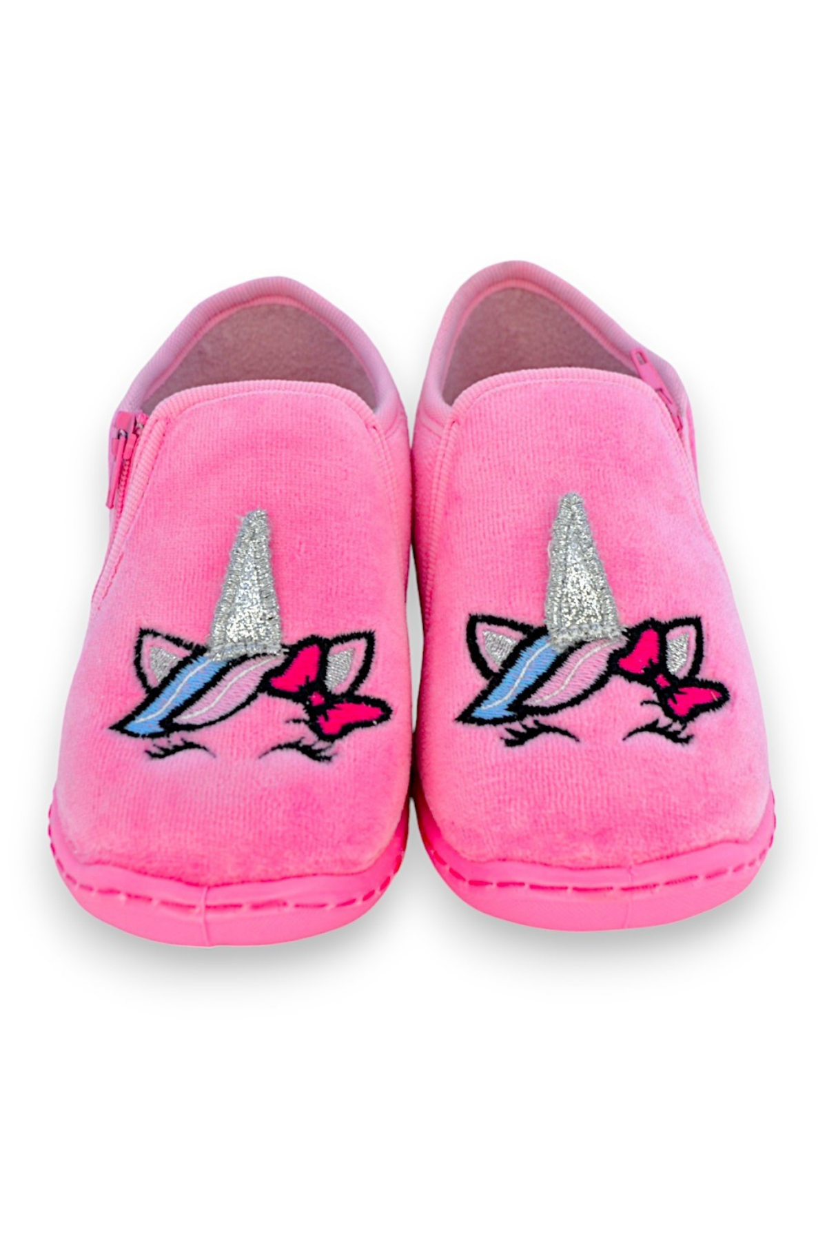 Unicorn Nakışlı Pembe Kız Çocuk Fermuarlı Panduf-F-745