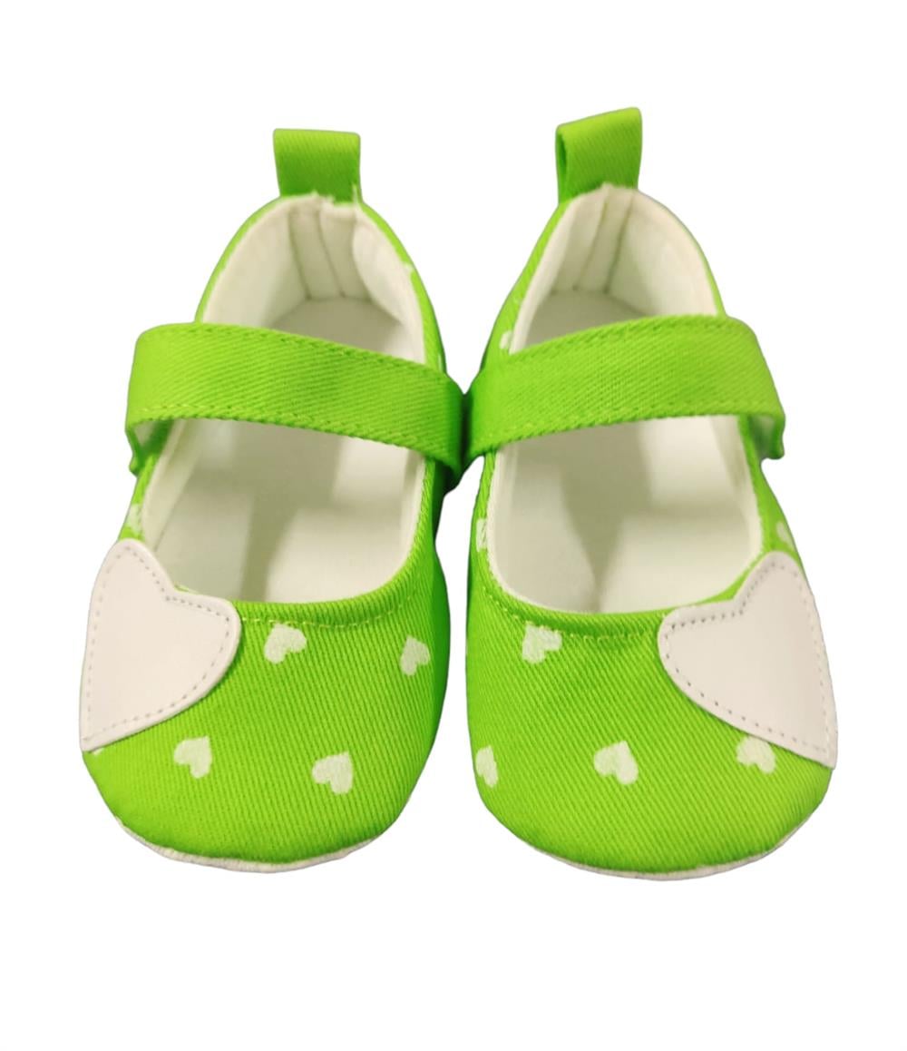 Yeşil Beyaz Kalpli Bebek Babet-F-267