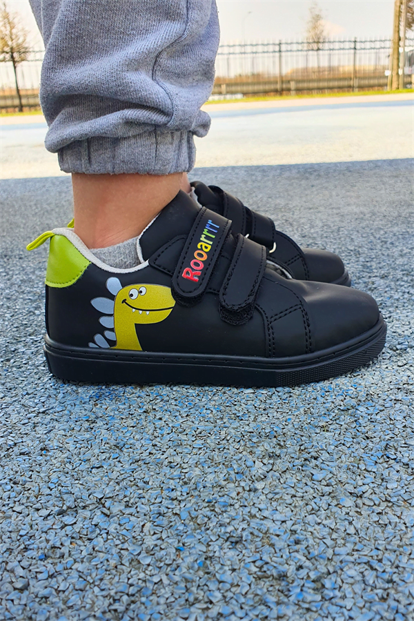 Dinozor Baskılı Siyah Cırt Cırtlı Erkek Çocuk Günlük Sneaker Spor Ayakkabı-S-1006