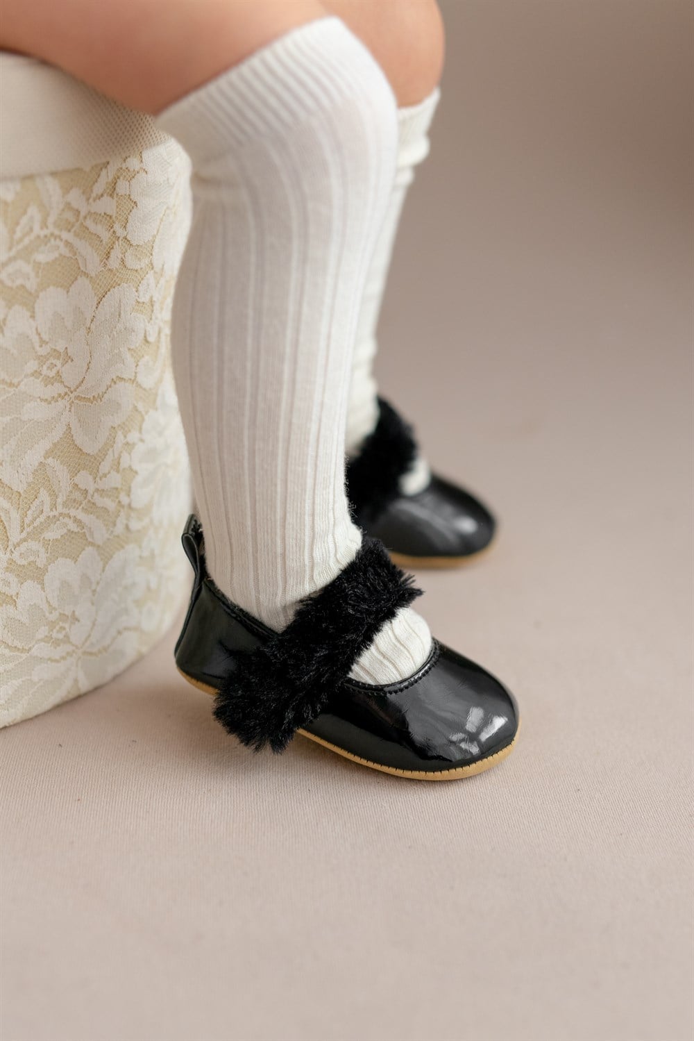 BEBEK PATİĞİ TÜYLÜ ATKILI BABET-Siyah/Black-G-2355