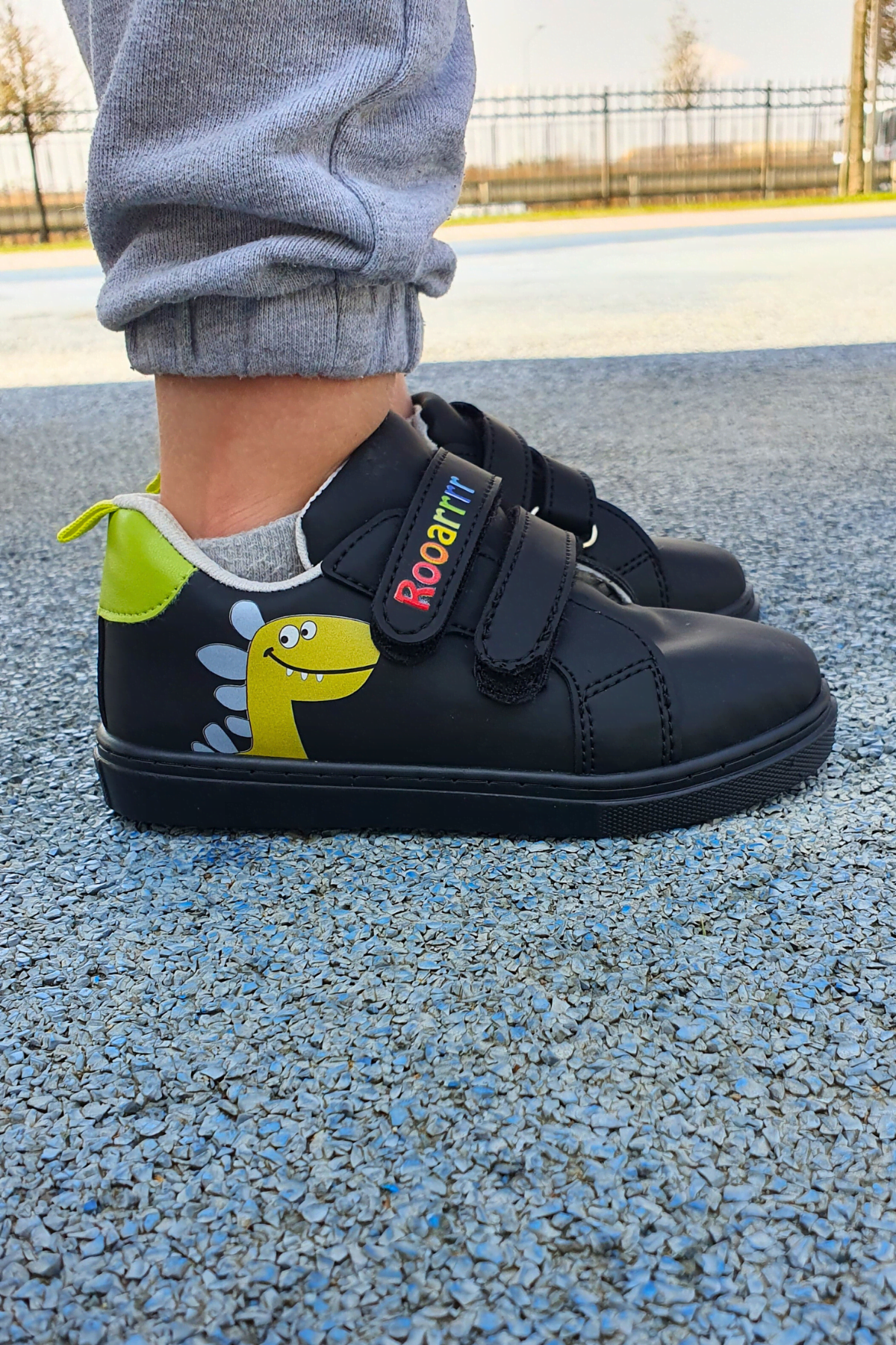 Dinozor Baskılı Siyah Cırt Cırtlı Erkek Çocuk Günlük Sneaker Spor Ayakkabı-S-1006