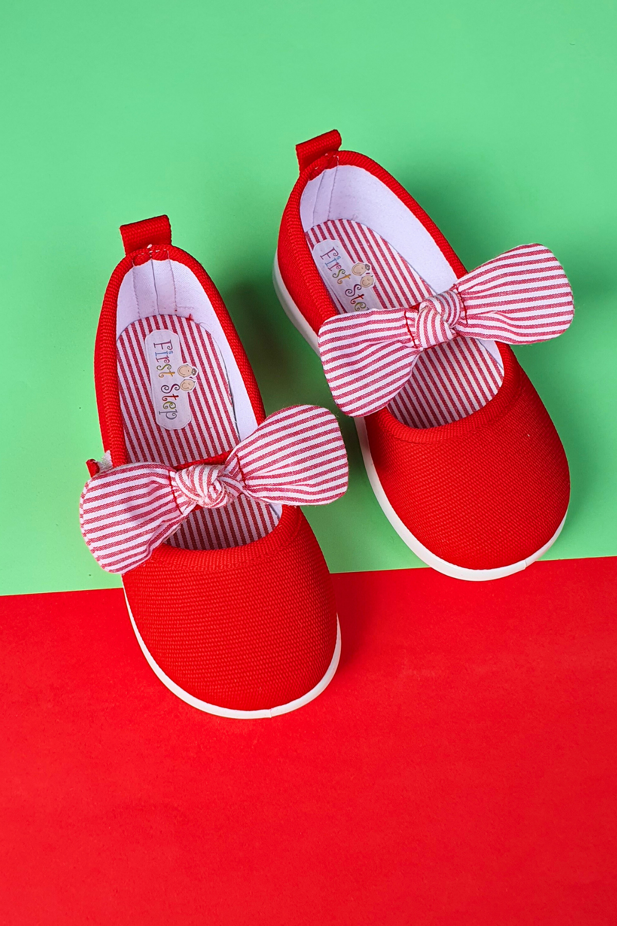 Papyonlu Çocuk Keten Babet Ayakkabı-Kırmızı-F-491