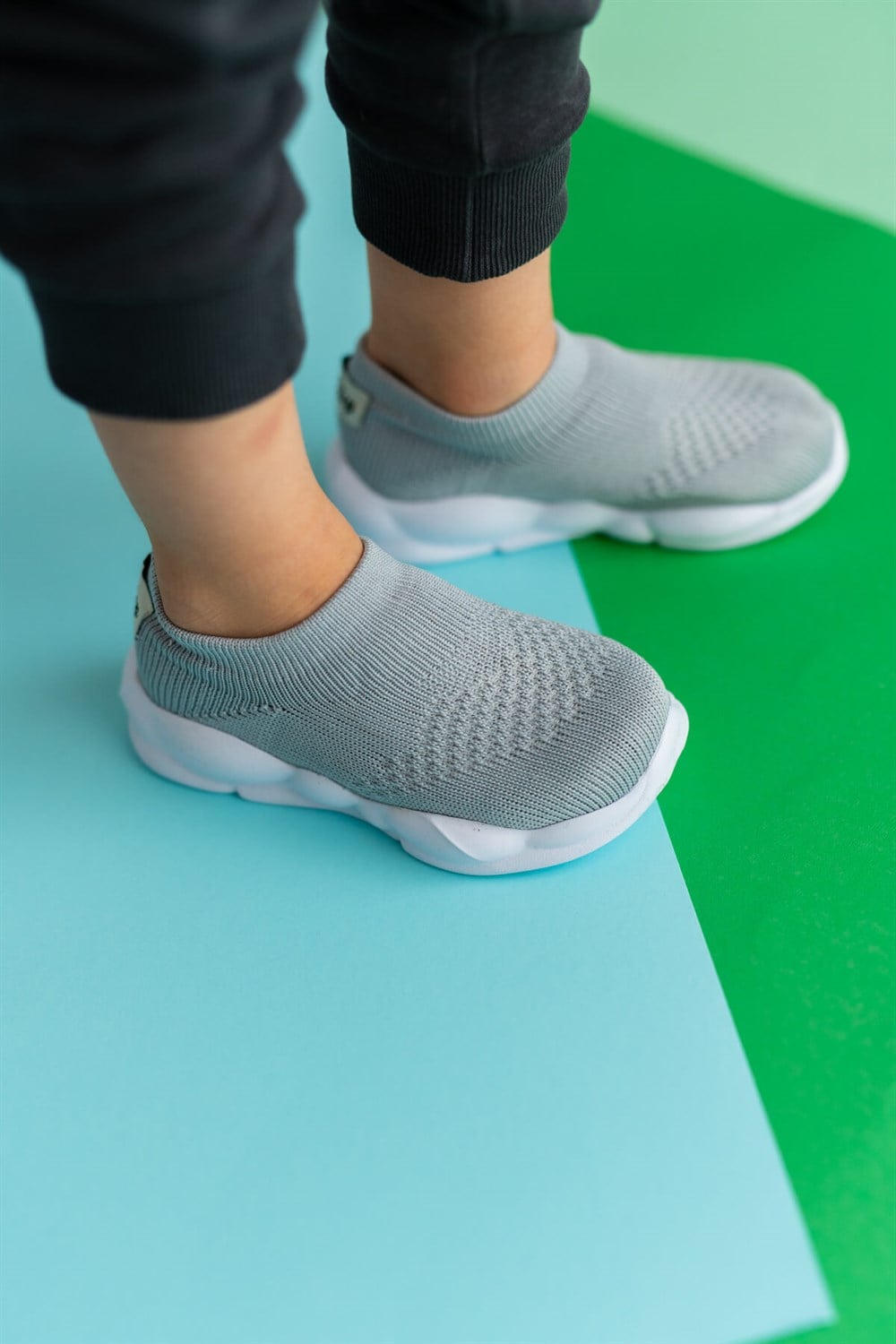 Ultra Hafif Memory Foam İç Taban Çocuk Triko Spor Ayakkabı Gri-M-1002