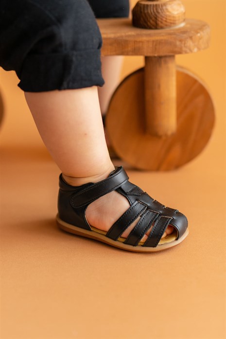 Hakiki Deri Çocuk Sandalet Siyah-D-464
