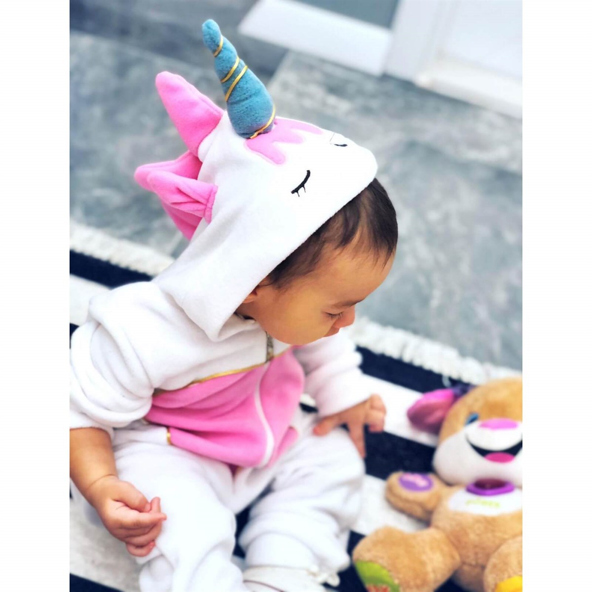 Kız Bebek Pembe Figürlü Polar Tulum