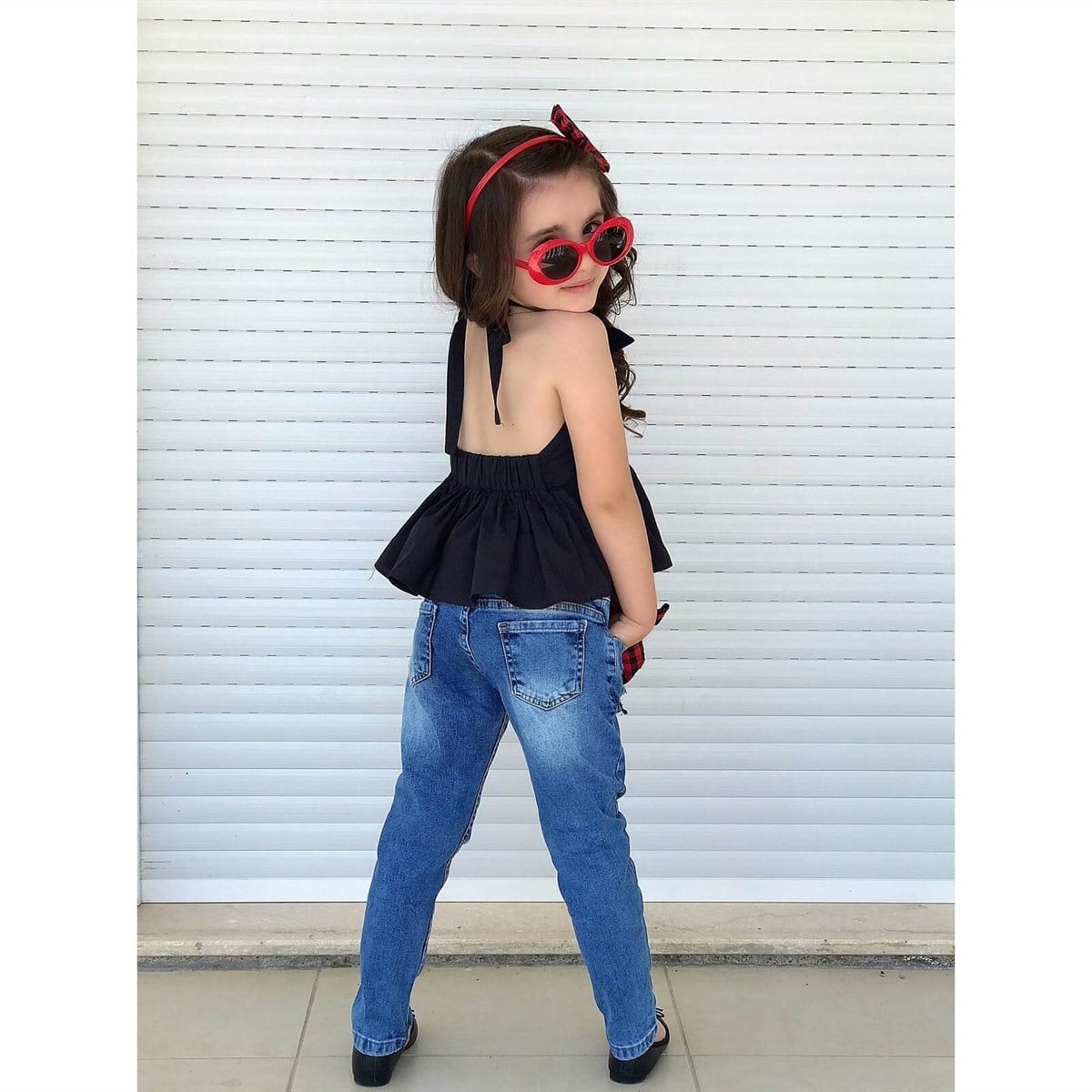 Kız Çocuk Ekose Detaylı Pantolonlu Takım
