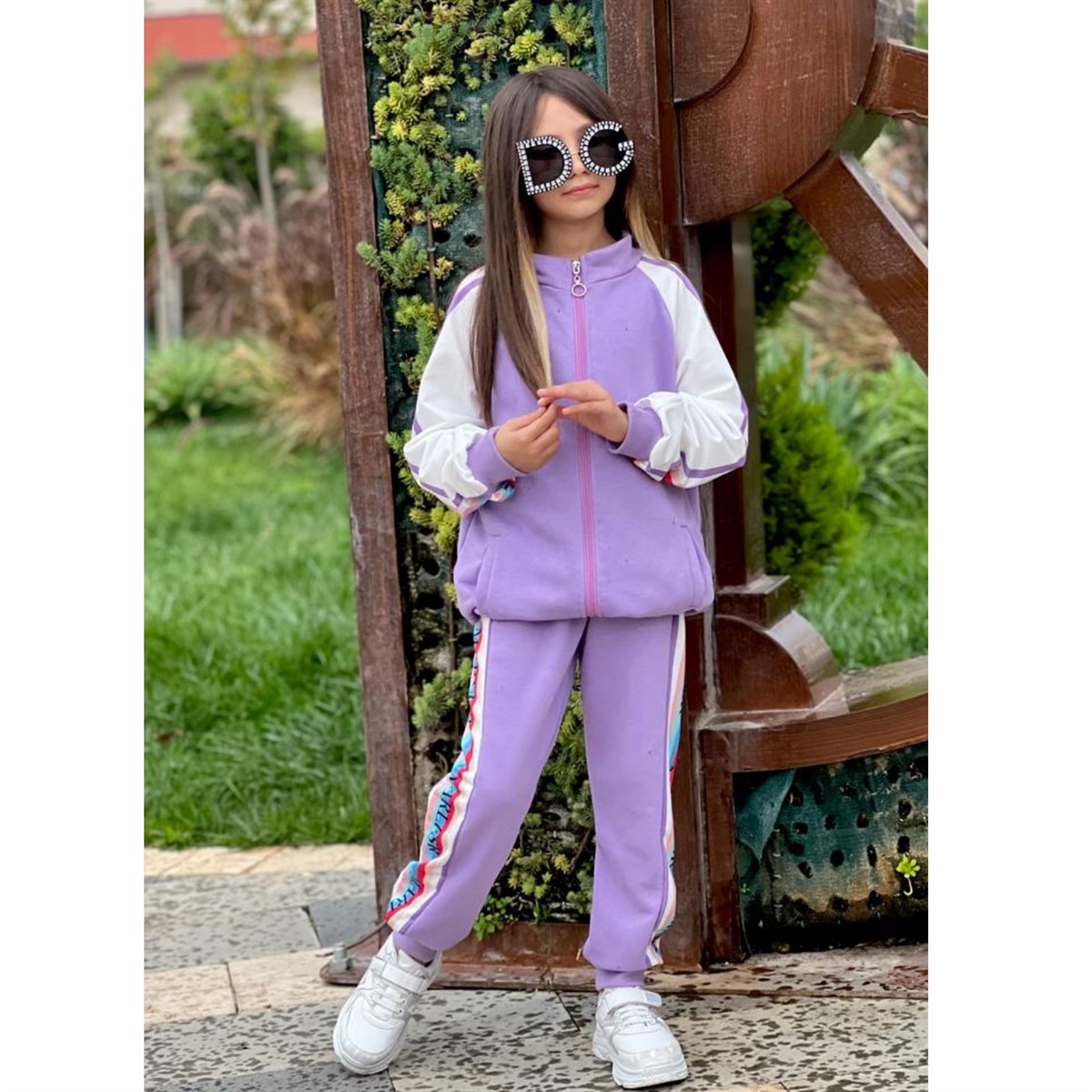 Kız Çocuk Fermuarlı Lila Takım