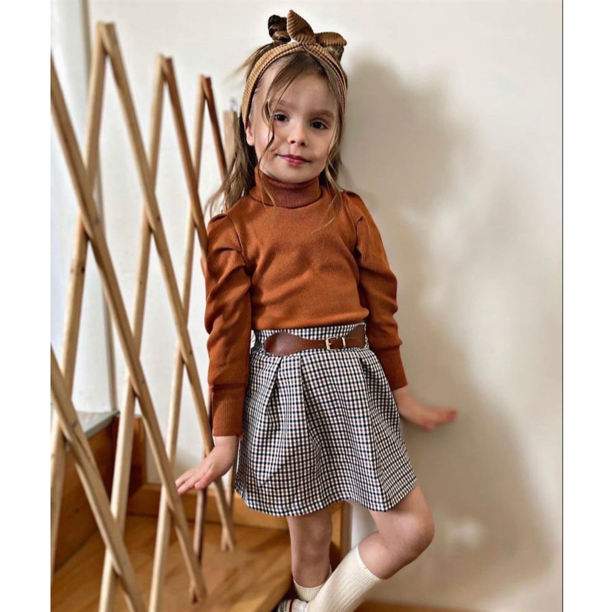 Kız Çocuk Kemerli Ekose Set