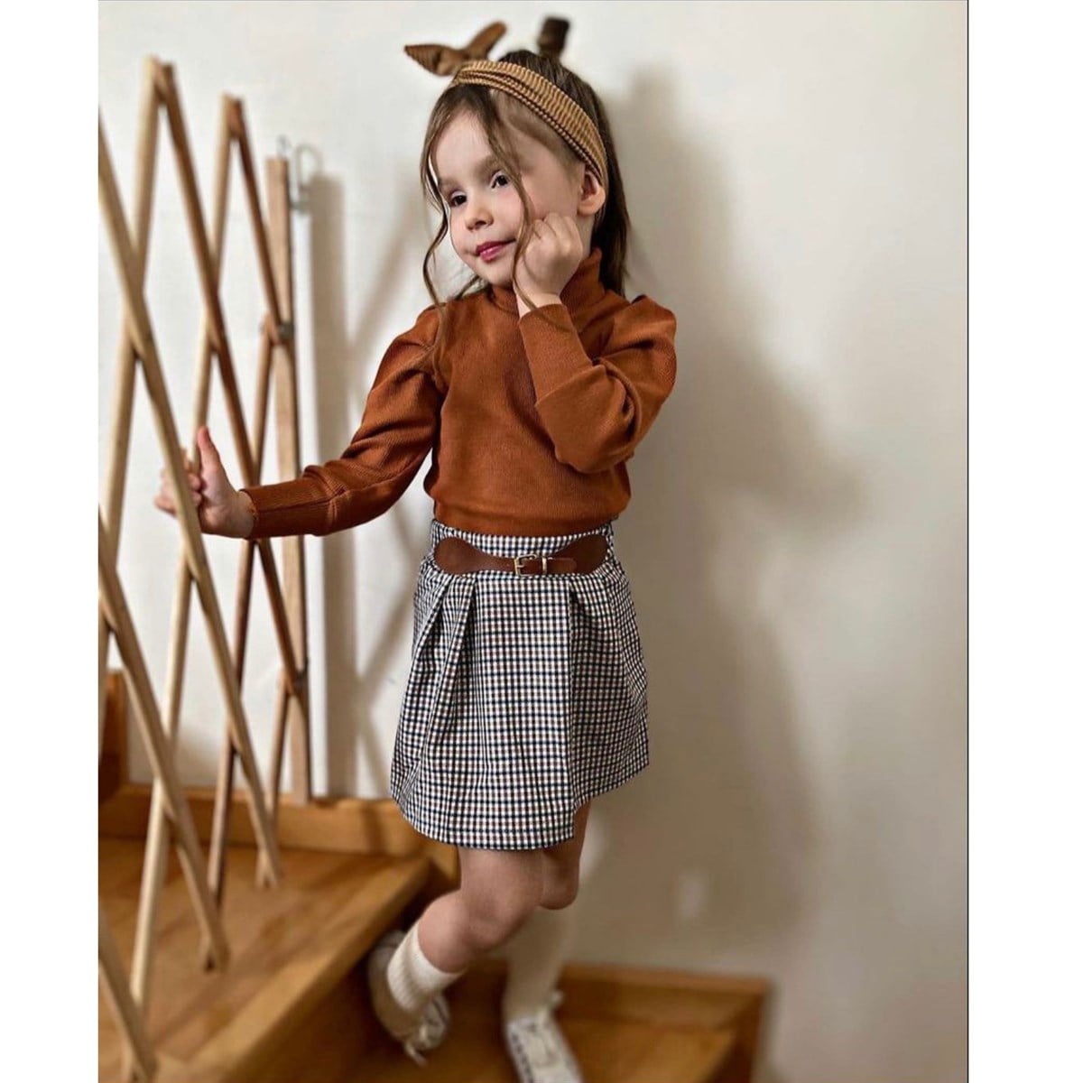 Kız Çocuk Kemerli Ekose Set