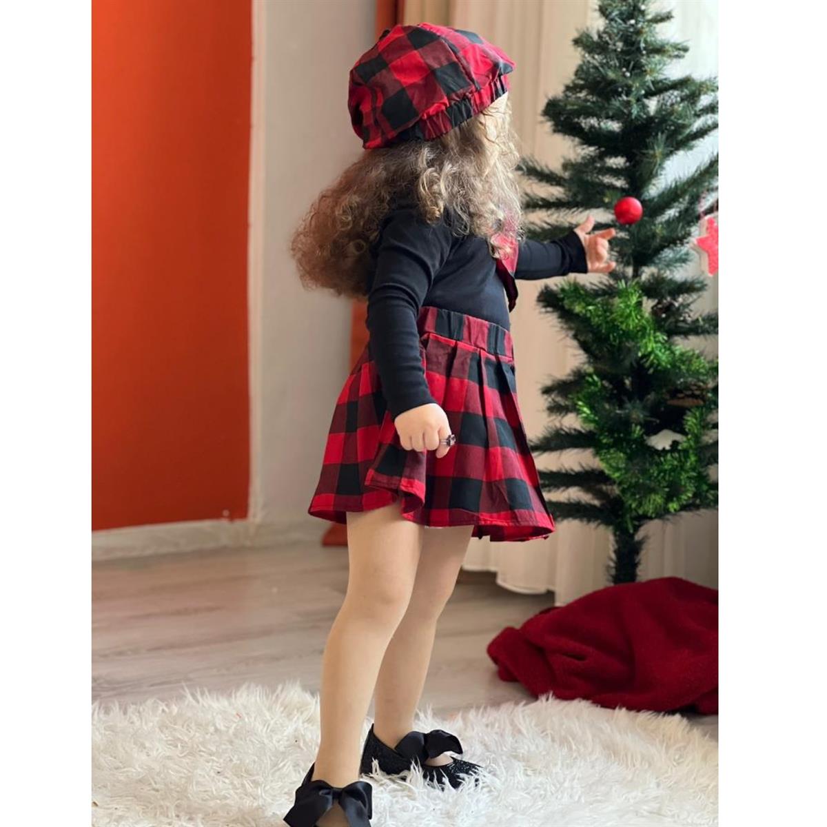Kız Çocuk Kırmızı Ekoseli 4lü Takım