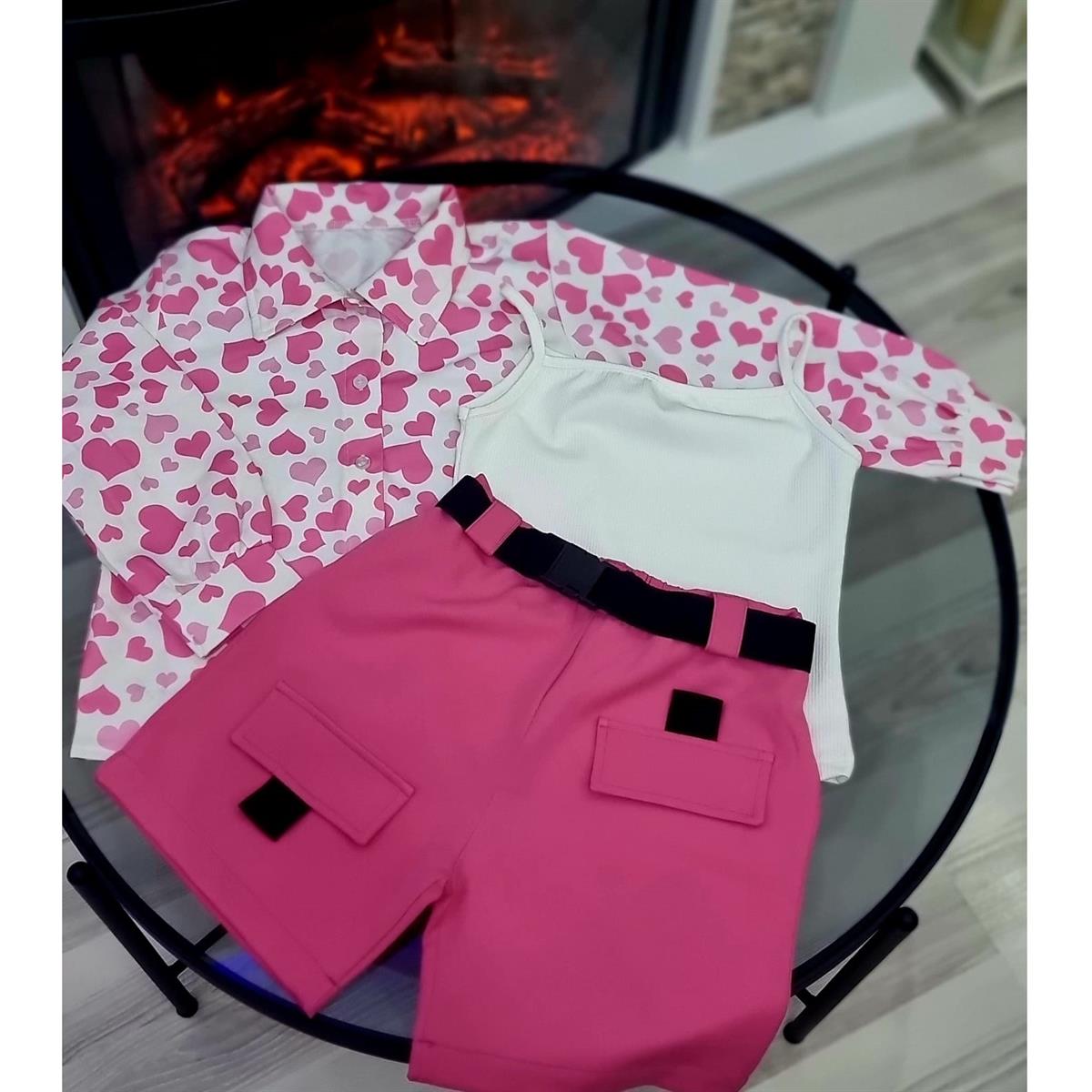 Kız Çocuk Pembe Gömlekli 4lü Takım
