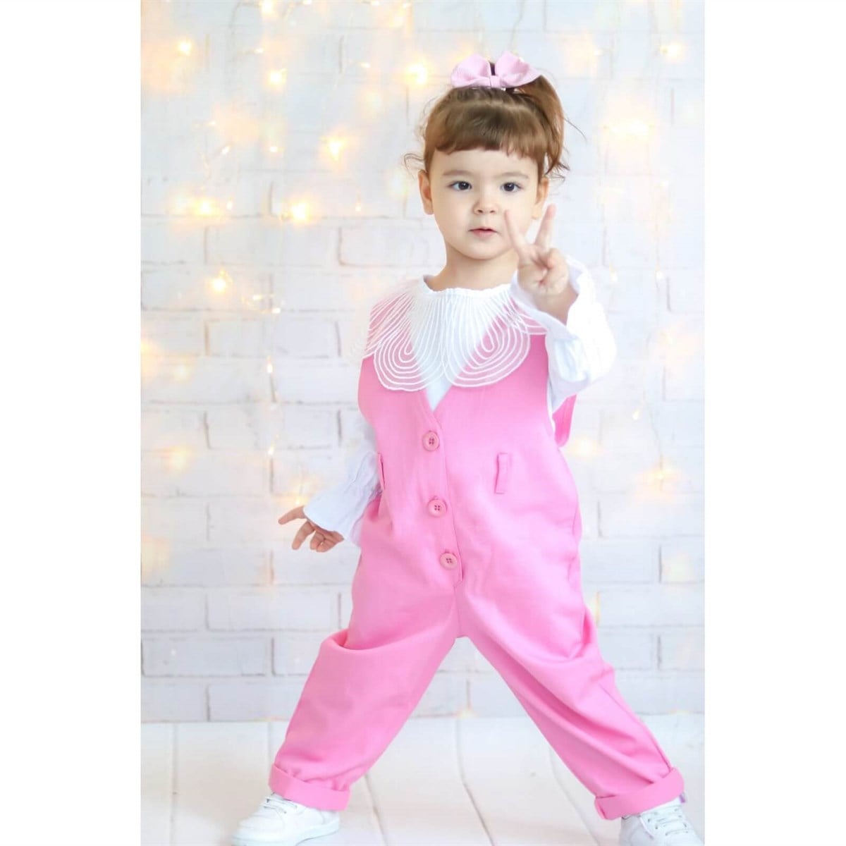 Kız Çocuk Tulumlu Pembe Takım
