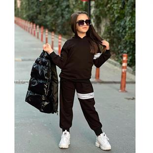 Çocuk Siyah Şişme Yelekli 3lü Eşofman Takımı 