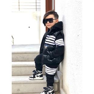 Çocuk Siyah Şişme Yelekli 3lü Eşofman Takımı 
