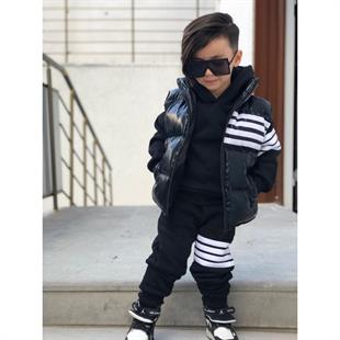 Çocuk Siyah Şişme Yelekli 3lü Eşofman Takımı 