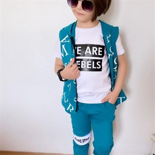 Erkek Çocuk Harfler Baskılı Yelekli Takım