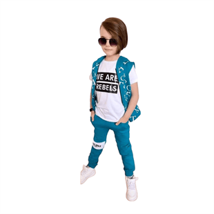 Erkek Çocuk Harfler Baskılı Yelekli Takım