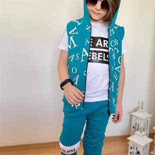 Erkek Çocuk Harfler Baskılı Yelekli Takım