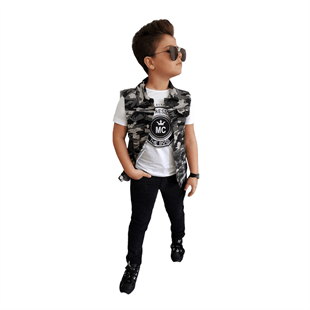 Erkek Çocuk Kaprili Yelekli Kamuflaj Takım