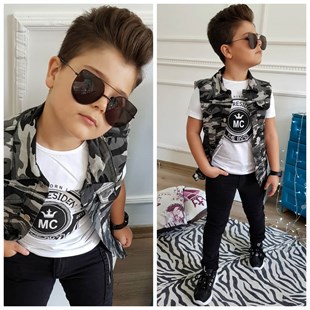 Erkek Çocuk Kaprili Yelekli Kamuflaj Takım