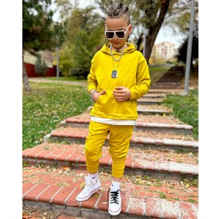 Erkek Çocuk Kapüşonlu Sarı Takım