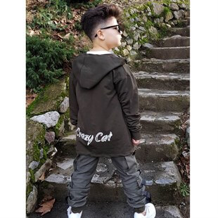 Erkek Çocuk Kedi Figürlü Kargo Pantalonlu Takım