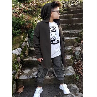 Erkek Çocuk Kedi Figürlü Kargo Pantalonlu Takım