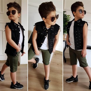 Erkek Çocuk Kot Yelekli Şort Takım