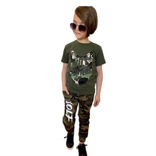 Erkek Çocuk Kurt Figürlü Yeşil Kombin