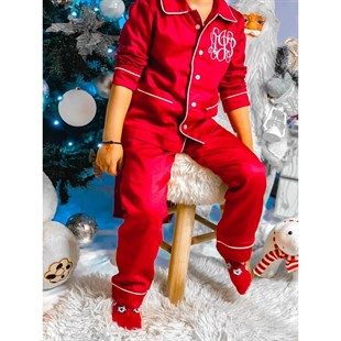 Erkek Çocuk Pamuk Satenli Kırmızı Pijama Takımı