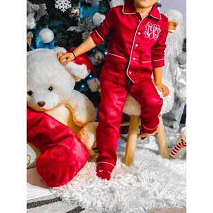 Erkek Çocuk Pamuk Satenli Kırmızı Pijama Takımı