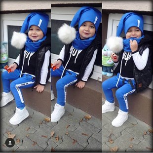 Erkek Çocuk Yelek Kombinli Ponpon Set