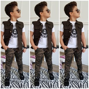 Erkek Çocuk Yelekli Kamuflaj Takım