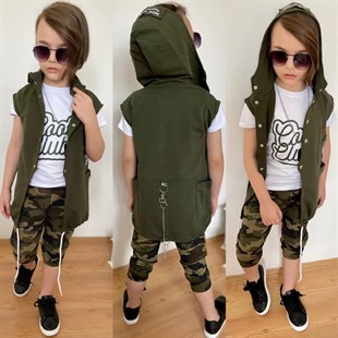 Erkek Çocuk Zincir Detaylı Kaprili Kamuflaj Takım