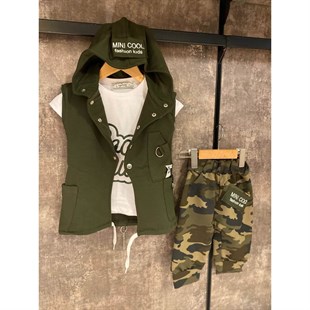 Erkek Çocuk Zincir Detaylı Kaprili Kamuflaj Takım