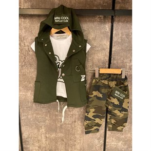 Erkek Çocuk Zincir Detaylı Kaprili Kamuflaj Takım