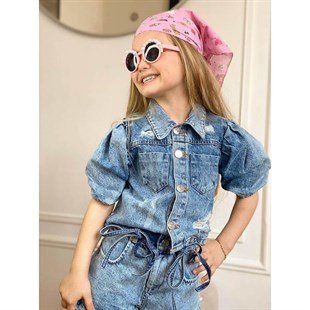 Kız Çocuk Aksesuarlı Kot Şortlu Kombin