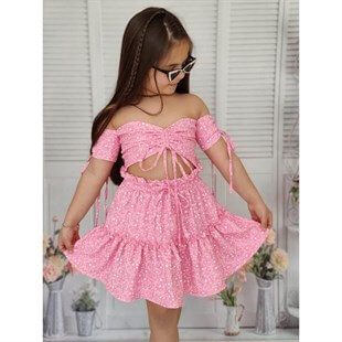 Kız Çocuk Baharlık Pembe Büstiyerli Takım