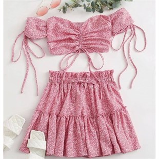 Kız Çocuk Baharlık Pembe Büstiyerli Takım