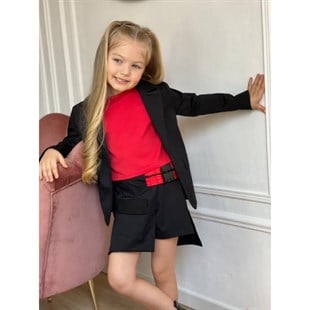 Kız Çocuk Ceketli Kırmızı Şort Etek Takım