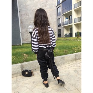 Kız Çocuk Çizgili Kadife Pantolonlu Takım
