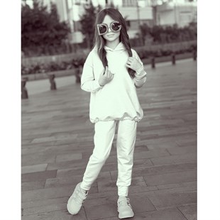 Kız Çocuk Kapüşonlu Beyaz Takım