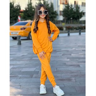 Kız Çocuk Kapüşonlu Sarı Takım