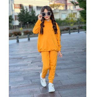 Kız Çocuk Kapüşonlu Sarı Takım