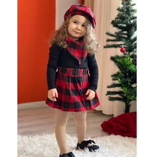 Kız Çocuk Kırmızı Ekoseli 4lü Takım