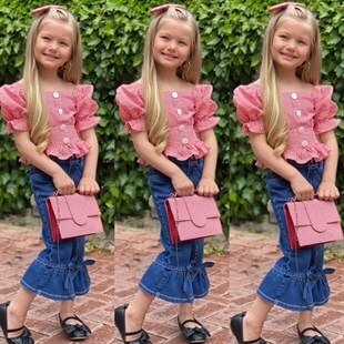 Kız Çocuk Kırmızı Pitikareli Çantalı Takım