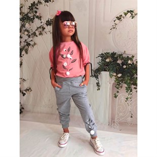 Kız Çocuk Pamuk Figürlü Pembe Eşofman Takımı